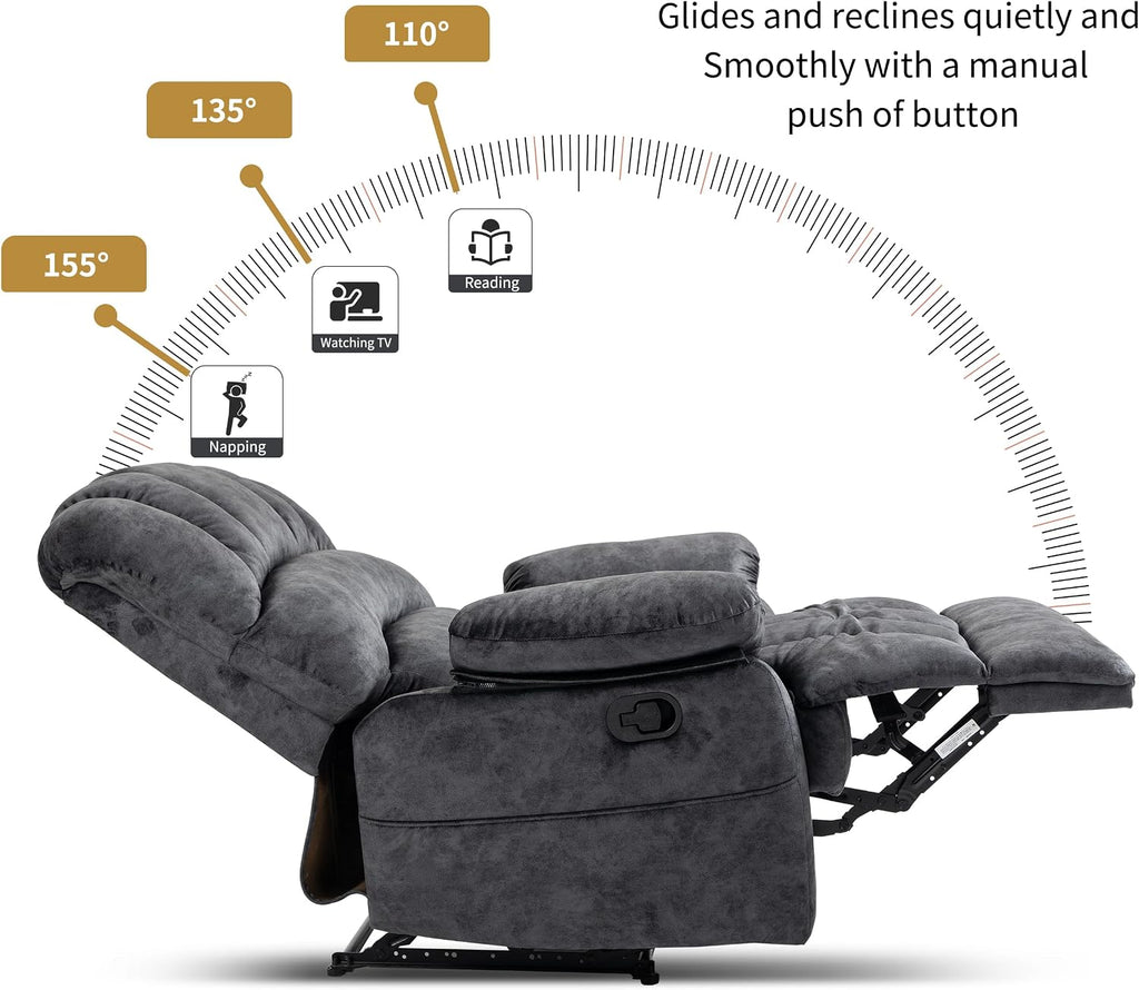 Large Manual Recliner Chair,Soft Fabric Push Back Recliner with Overstuffed Armrest and Backrest, Living Room Single