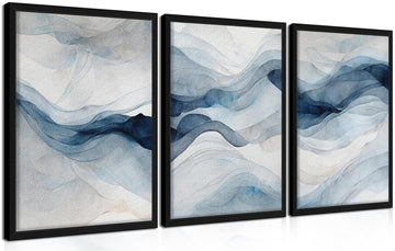 Framed 3D Textured Blue Abstract Wall Art, Modern Navy Blue Abstract Wall Decor Paintings, Neutral Minimalist Texture