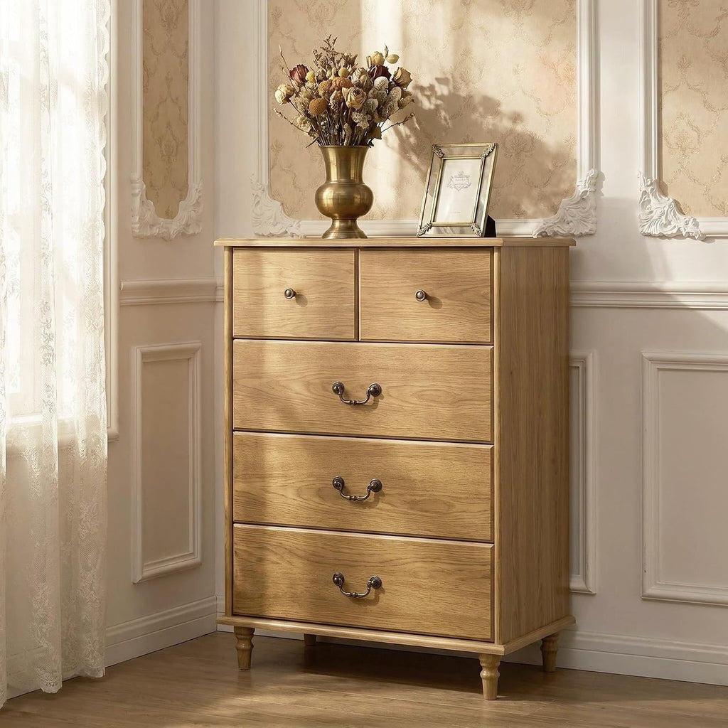 Farmhouse Chest of Drawers 5 Drawers Dresser Oak | 30" Wide Vertical Dressers & Chests of Drawers Vintage Wood