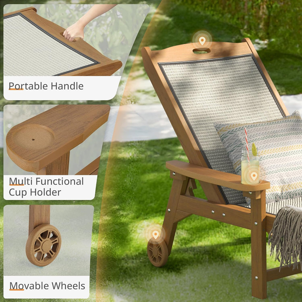 Chaise Lounge Chair, HDPS & HDPE Wicker Material | adjustable backrest wide armrests, cup holders and rotating