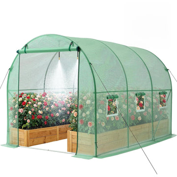 Walk-in Tunnel Greenhouse, 10 x 7 x 7 ft Hoop House Greenhouse Tunnel with Watering System, Plant Hot House with