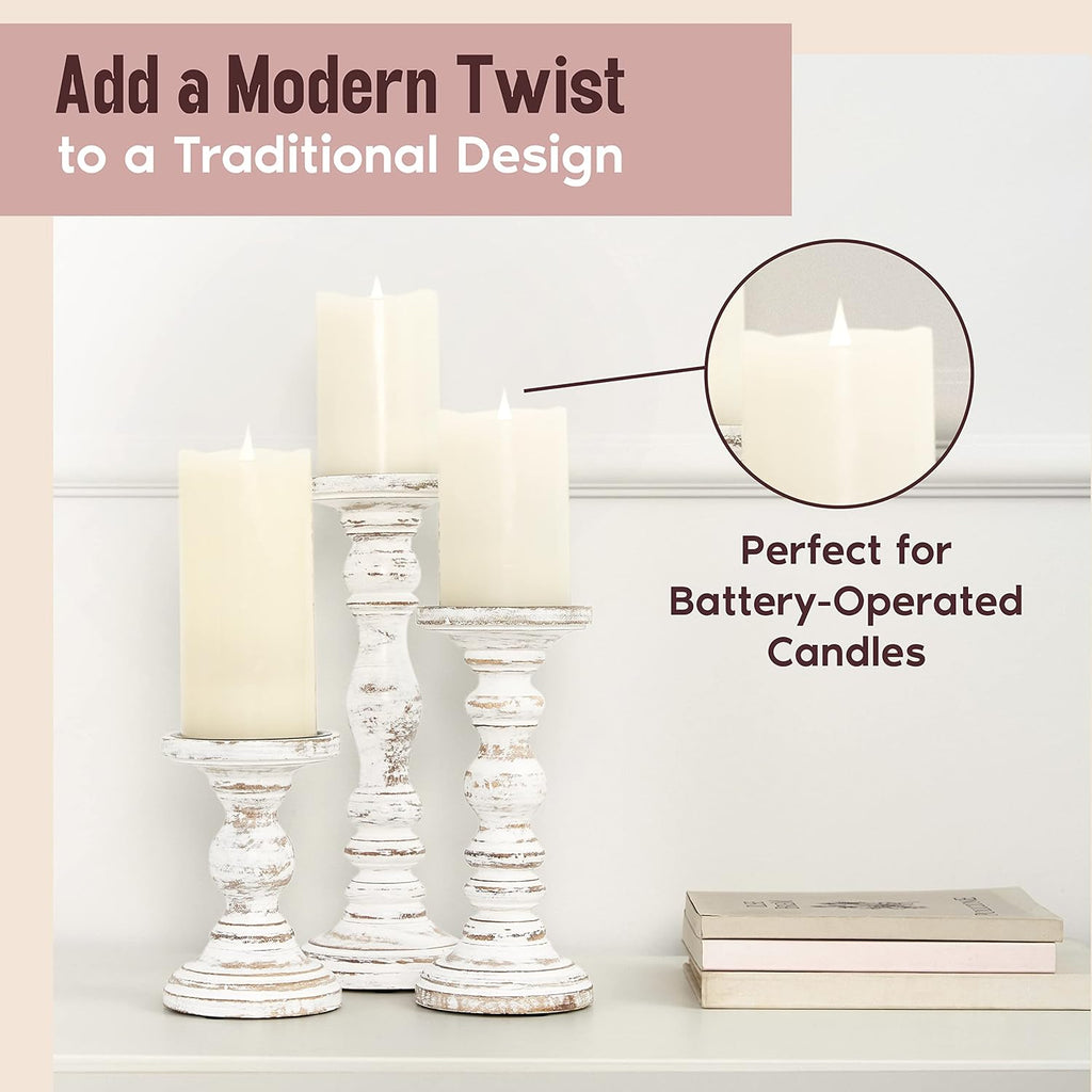 Large Candle Holders for Pillar Candles - Rustic Farmhouse Style Home Decor - Perfect for Table Centerpieces, Coffee