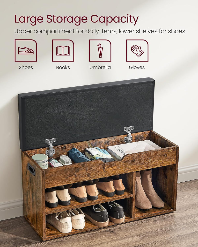 Storage Bench with Cushion, Shoe Bench, Padded Seat, Hidden Storage, Entryway, Hold up to 300 lb, 11.8 x