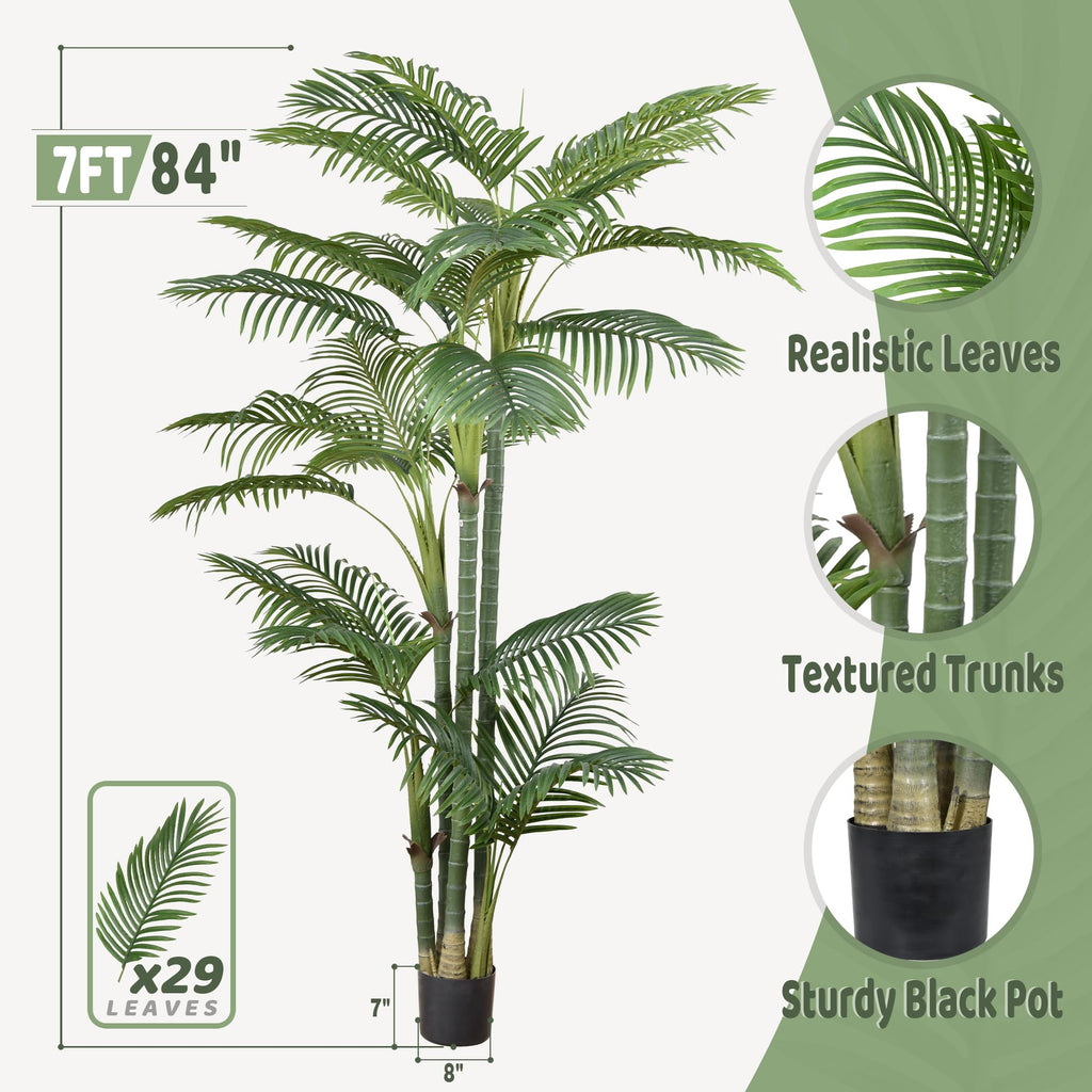 Artificial Areca Palm Tree 7FT with 29 Leaves & 4 Trunks