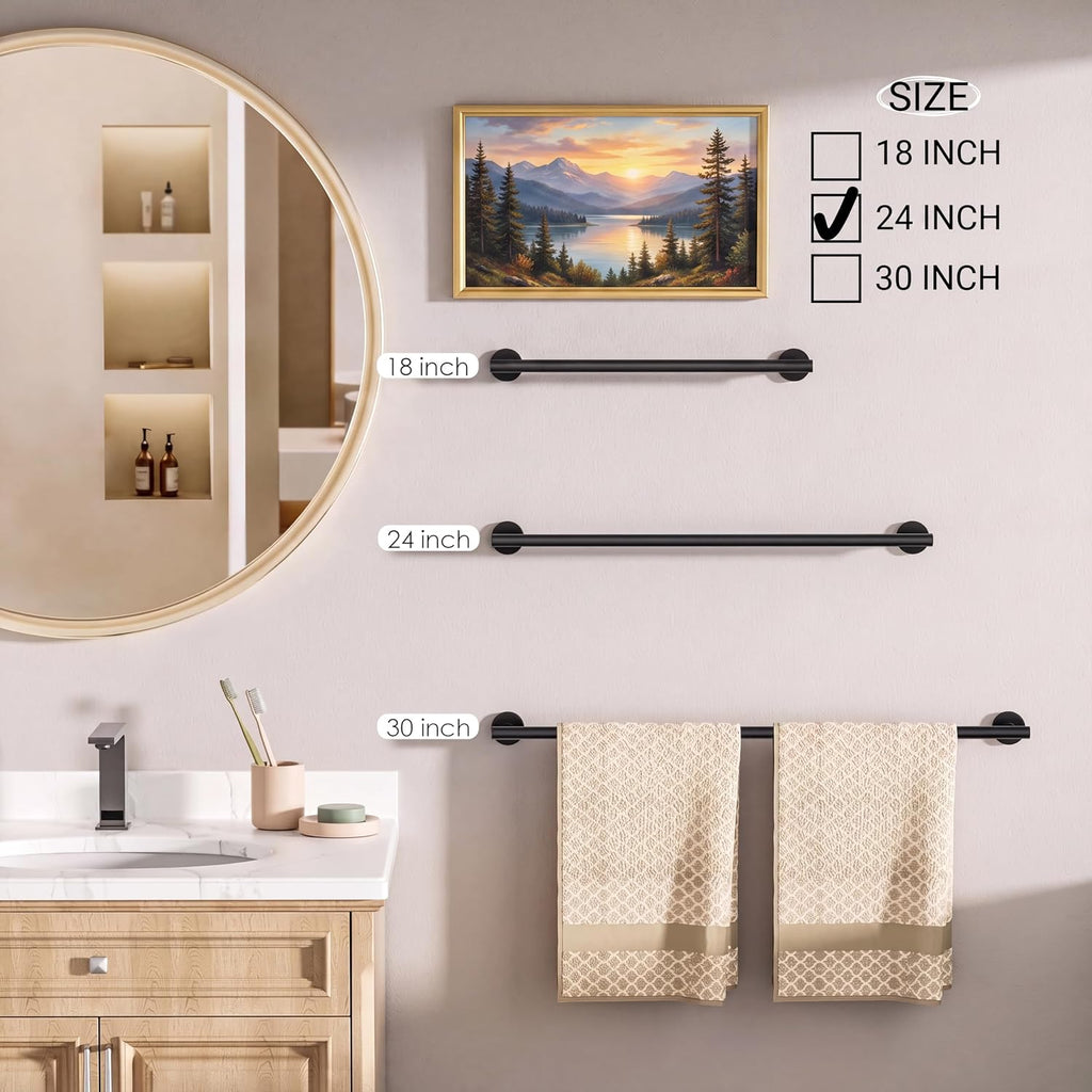 Bathroom Accessories, 4-Piece Bathroom Hardware Set - 24" Towel Bar | Matte Black | Towel Hooks, Towel Racks , Toilet