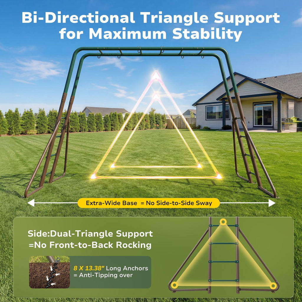 2 in 1 Swing Sets for Backyard with Monkey Bars