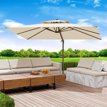 10x13 FT Patio Umbrella, Large Cantilever Rectangular Double Top Heavy Duty Offset Umbrellas with 360° Rotation