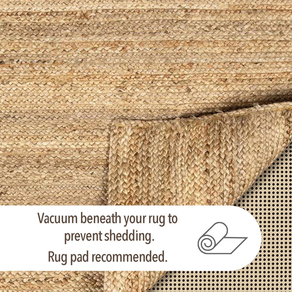 Hand Woven Natural Jute Braided Rug - 6' Round | Rustic Boho Farmhouse Reversible Area Rug , Study, or Patio | Solid