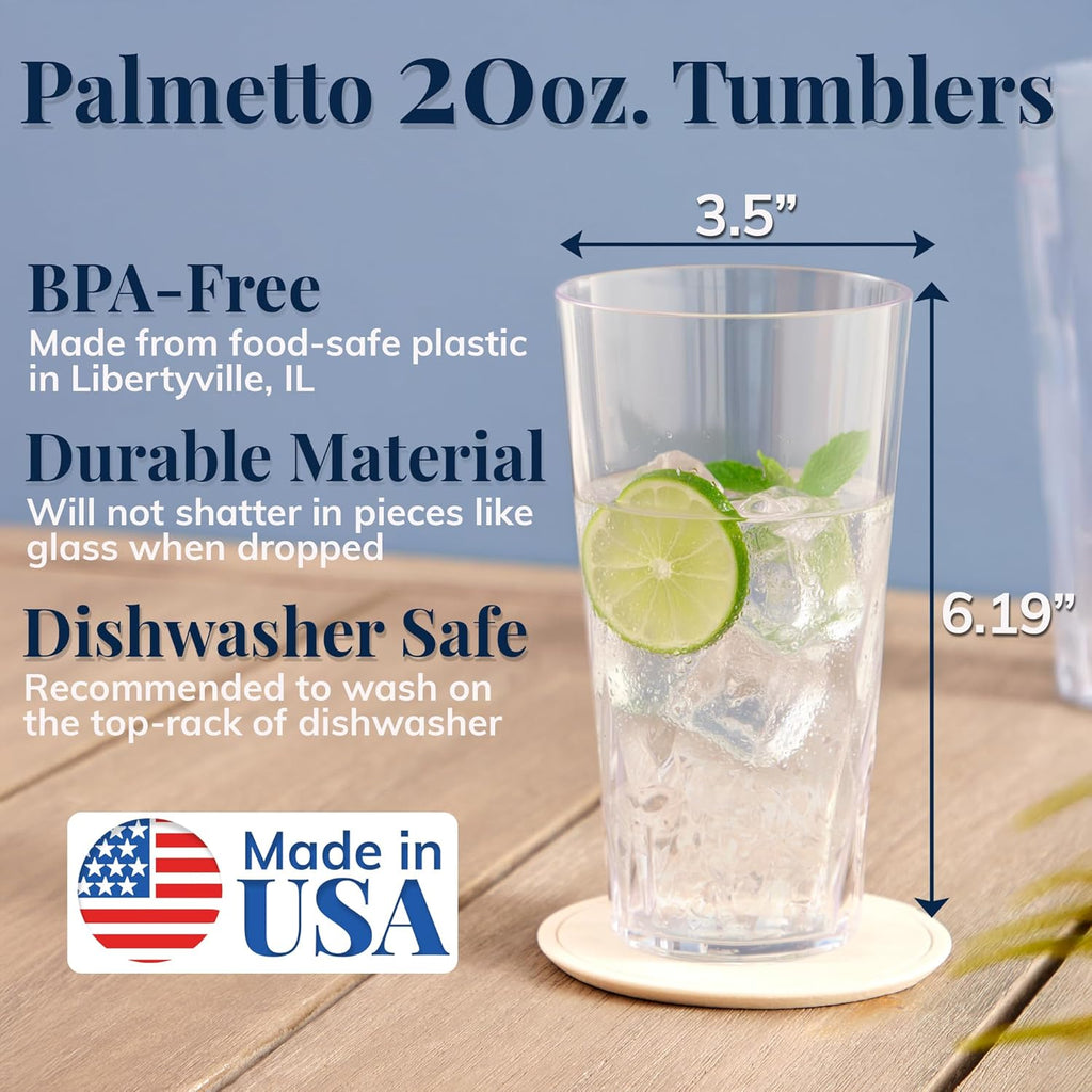 Palmetto [Set of 16] 20 ounce Plastic Stackable Water Tumblers in Clear, Lightweight Value Set of Drinking Cups
