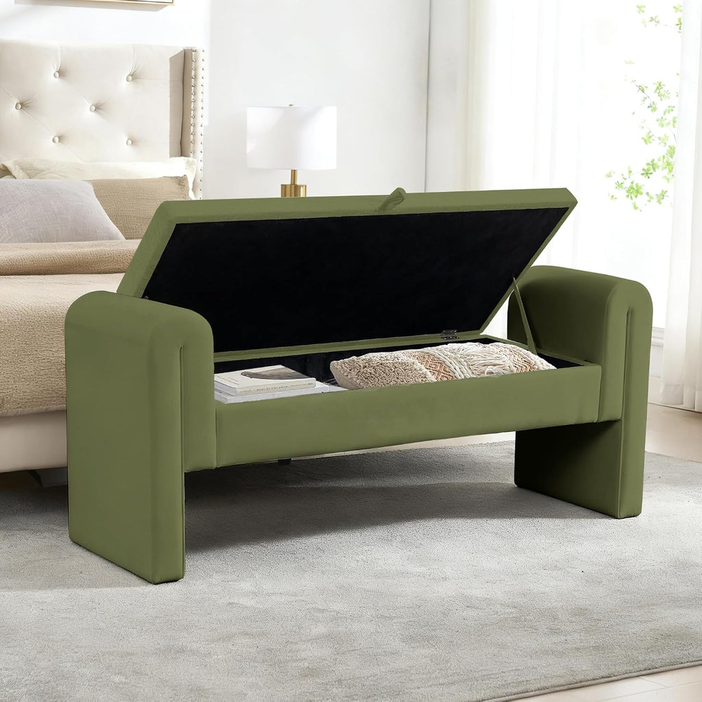 Modern Velvet Bench End of Bed, 60.5" Upholstered Rolled Armed Button Tufted Stool Bench with Storage, Sofa Ottoman