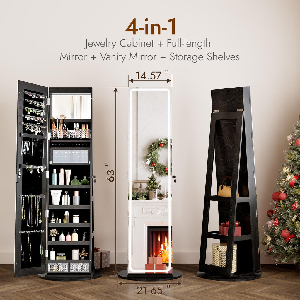 LED Mirror Jewelry Armoire, Black