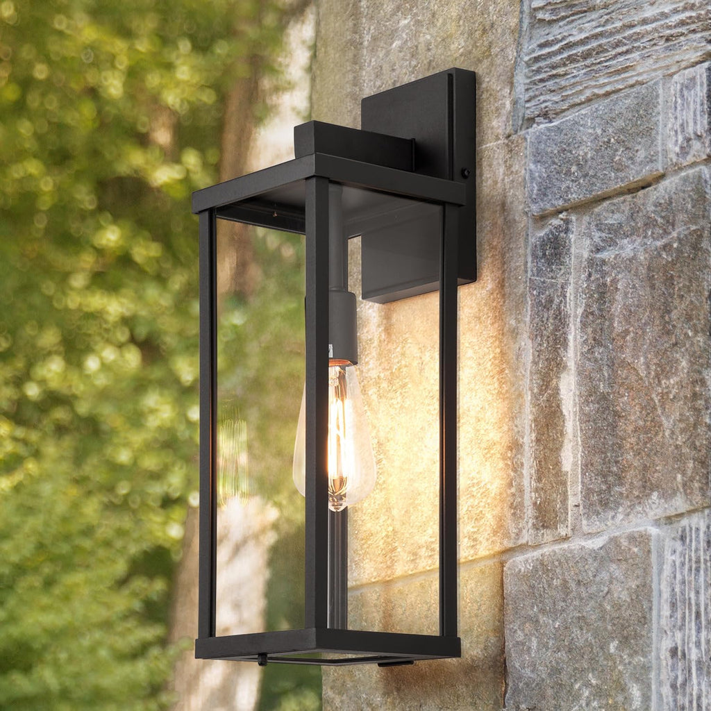 18" Classic Outdoor Wall Sconce 1 Light in Matte Black Rectangular Metal Frame and Clear Glass Shade Waterproof Porch