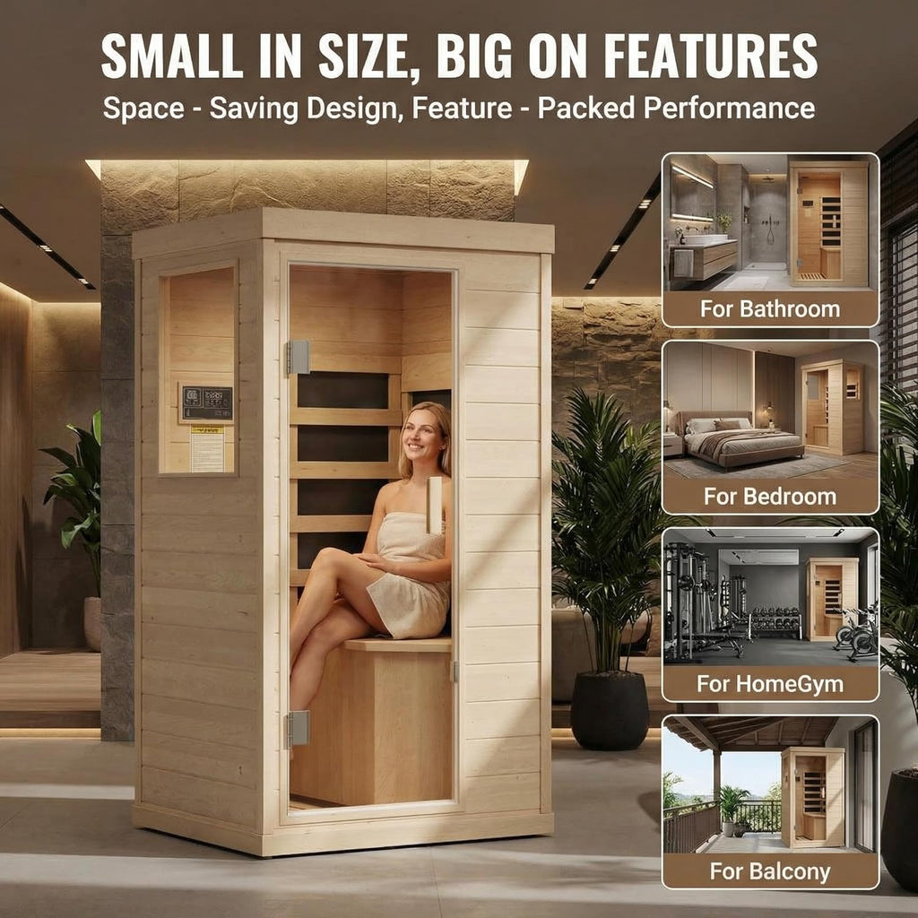 Far Infrared Sauna 1 Person Indoor Dry Sauna with Low EMF 1200W/110V Heaters Panels, Chromotherapy, MP3 Speaker