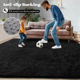 8x10 Fluffy Shag Area Rug, Soft Plush Non-Slip Carpet for Bedroom Nursery Black