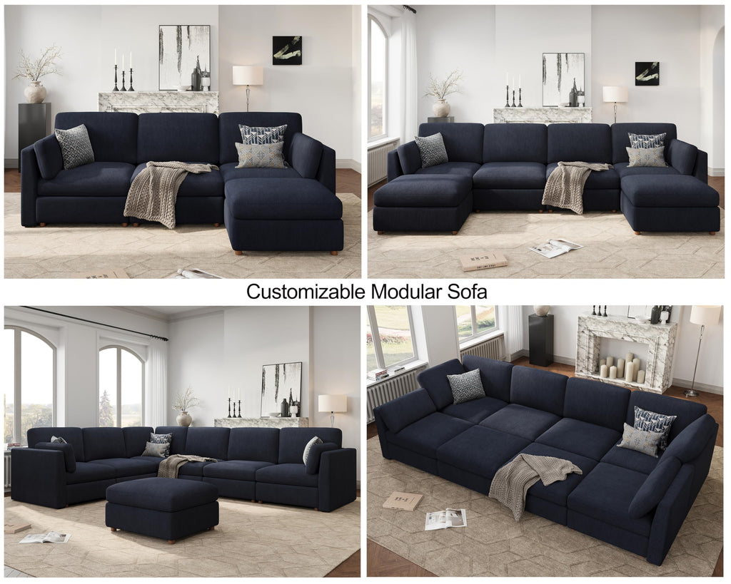 Oversized Modular Sectional Sofa L-Shaped Cloud Couches Blue