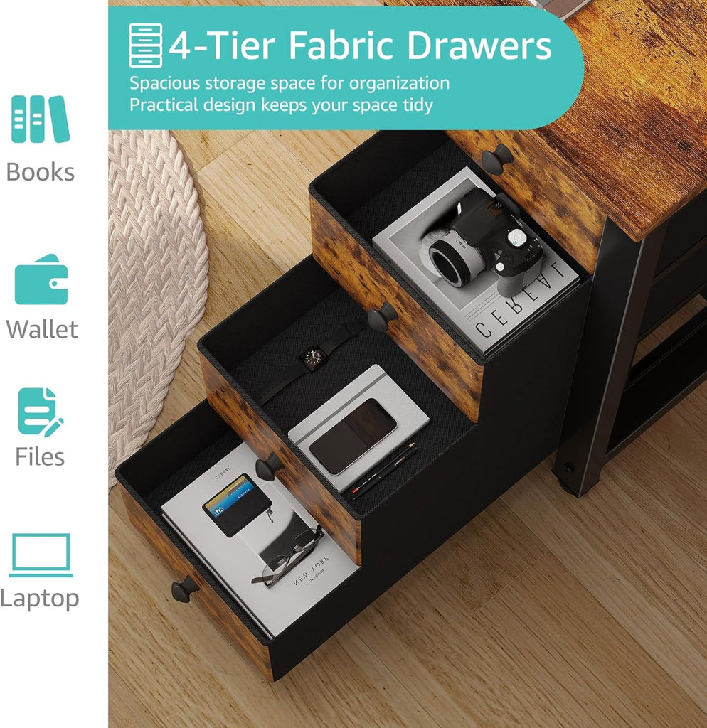 55 inch Computer Desk with 4 Fabric Drawers & Storage Shelves, Writing Work Study Desk Bedroom