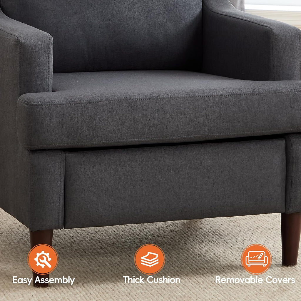 Mid-Century Accent Chair Modern Linen Fabric Armchair ,Comfy Upholstered Reading Chairs ,Single Sofa Chair with Wood