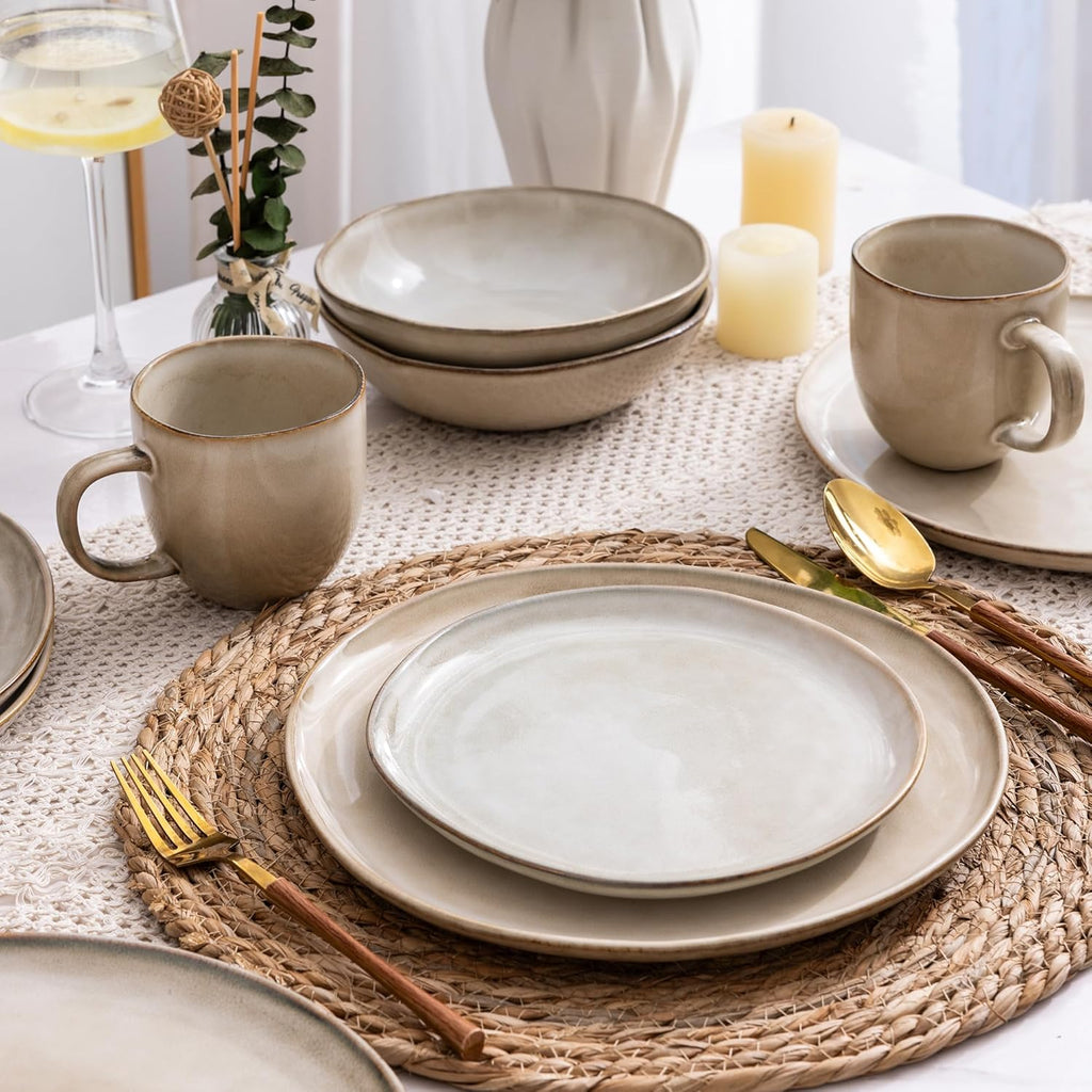 Ceramic Dinnerware Sets,Handmade Reactive Glaze Stoneware Plates and Bowls Sets,Highly Scratch Resistant | Dishwasher