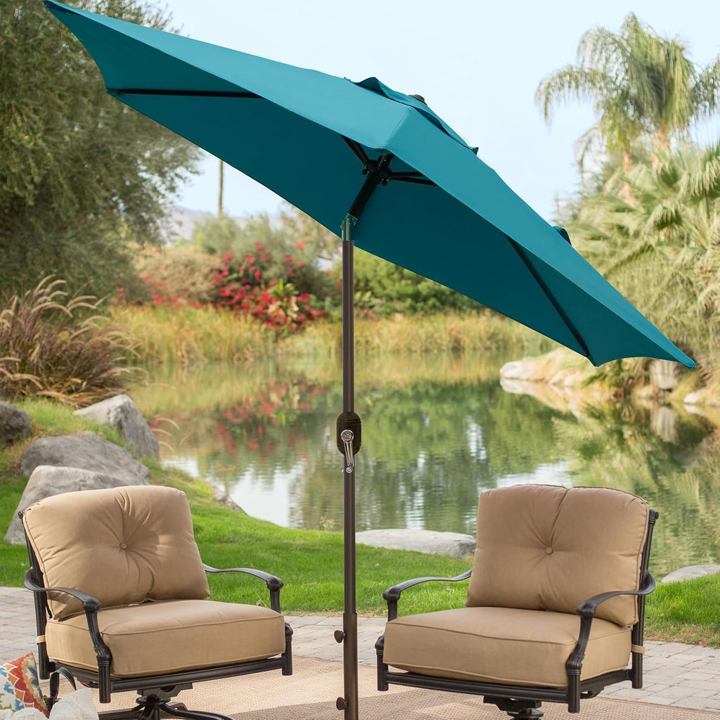 7.5 ft Patio Umbrella, Yard Umbrella, Outdoor Market Umbrella with Push Button Tilt Crank (Cerulean)