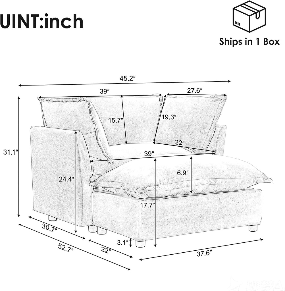 Modern Reading Chair and Ottoman — Beige Velvet