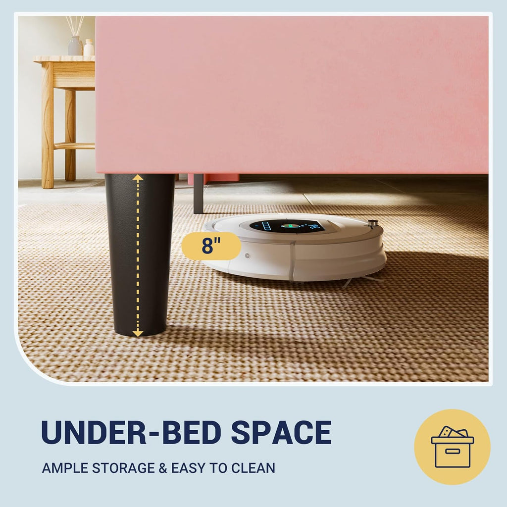 Full Velvet Platform Bed Frame with Vertical Tufted Wingback Headboard, Easy Assembly, Under Bed Storage