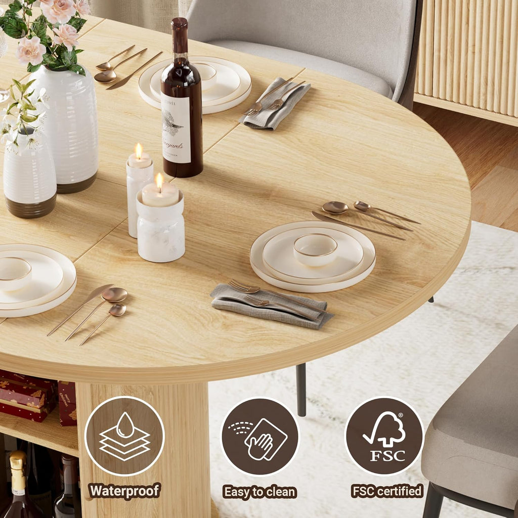 40-55in Extendable Round Dining Table for 4 - 6, Modern Oval Dining Table, Multi-Use Kitchen Table with Removable