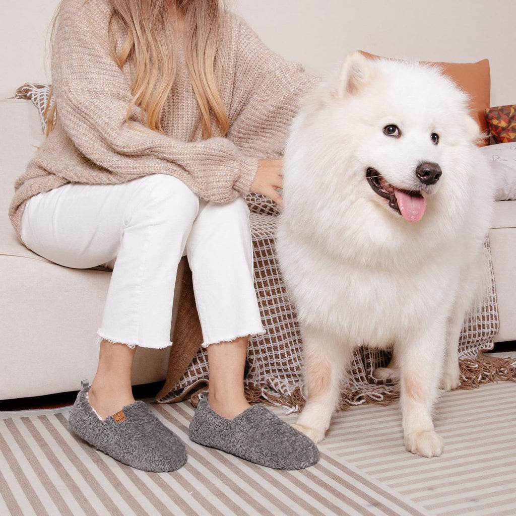 Women's Soft Curly Memory Foam Slippers Grey, 7-8 US