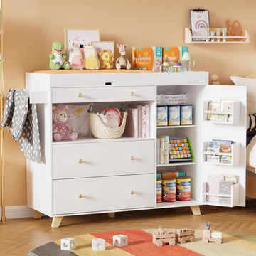 Baby Changing Table, Modern Diaper Changing Station, Changing Table with 2 Drawers & Shelves White