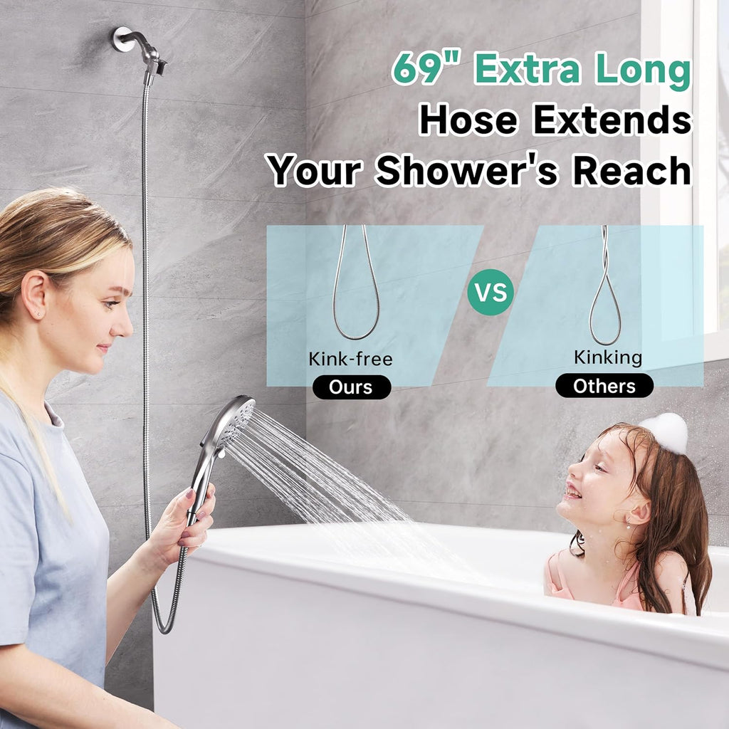 High Pressure Shower Head with Handheld, 9 Spray Settings Showerhead Built in Power Wash to Clean Tub and Pets