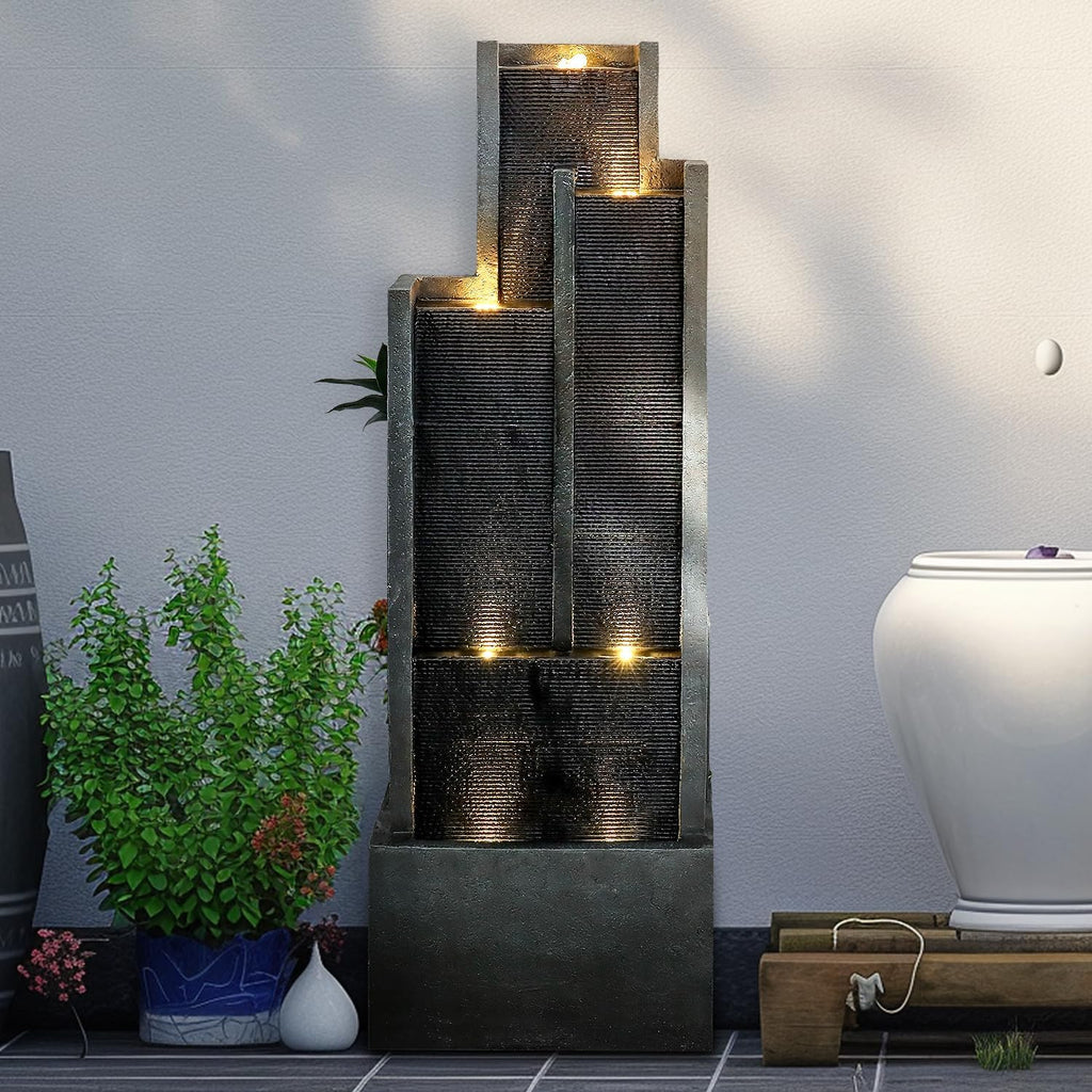 5-Tiers Indoor/Outdoor Garden Water Fountain - 50.7inches Modern Floor-Standing Cascading Water Feature - Suitable