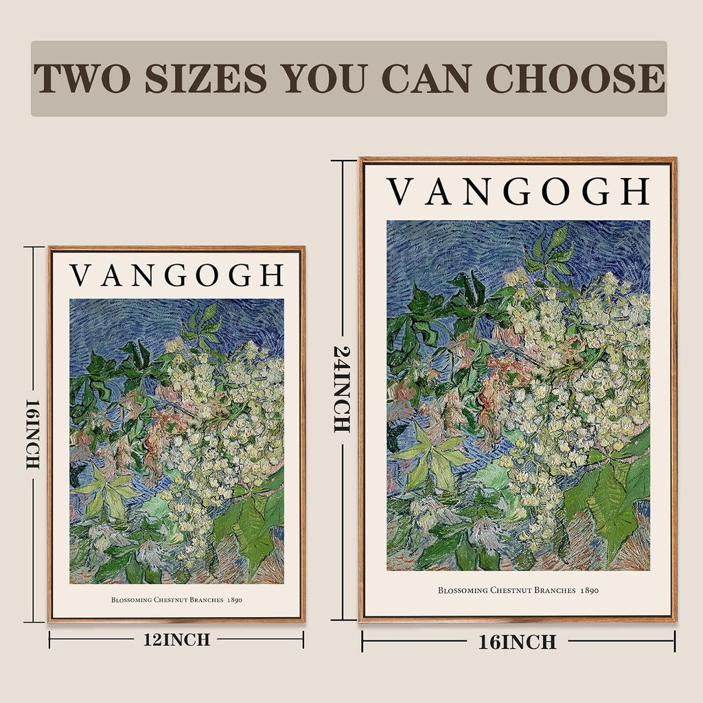 Van Gogh Framed canvas Wall Art,Blossoming Chestnut Branches Painting Picture Reproduction Room Decor,Famous Art