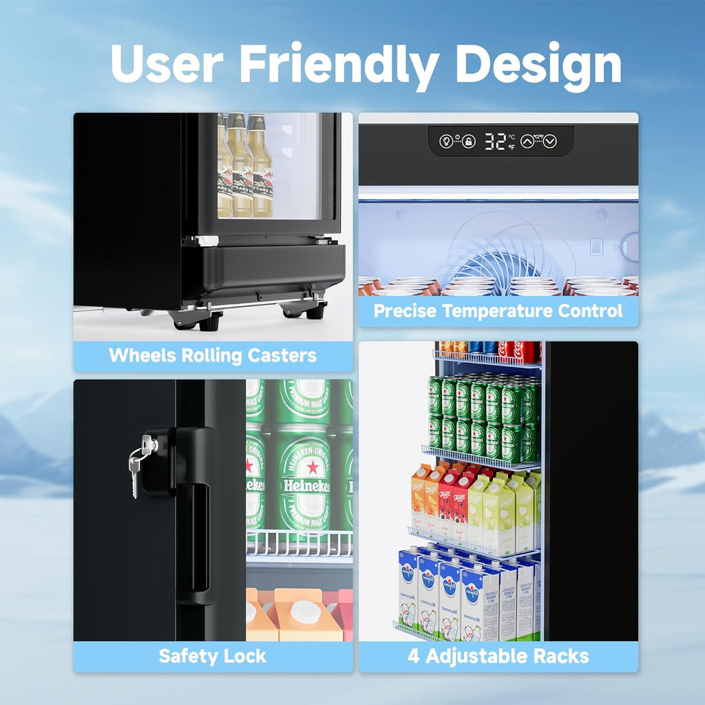 7 Cu.Ft Commercial Refrigerators, Display Fridge with Locking, Key & LED, Outdoo