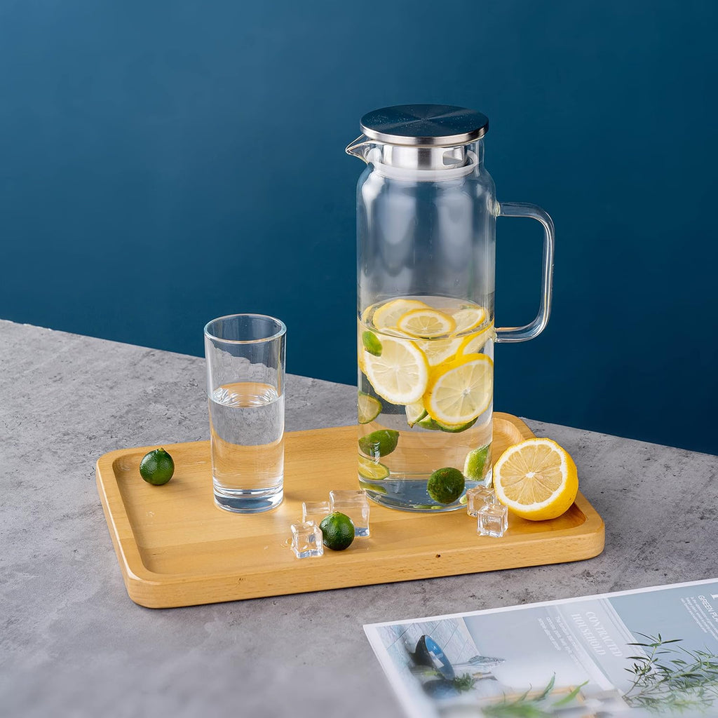 Set of 2 Glass Pitcher with Lid,2 Quart (64 oz / 1.9 Liter) Leak Proof,Glass Water Jugs, BPA-Free,Microwave &