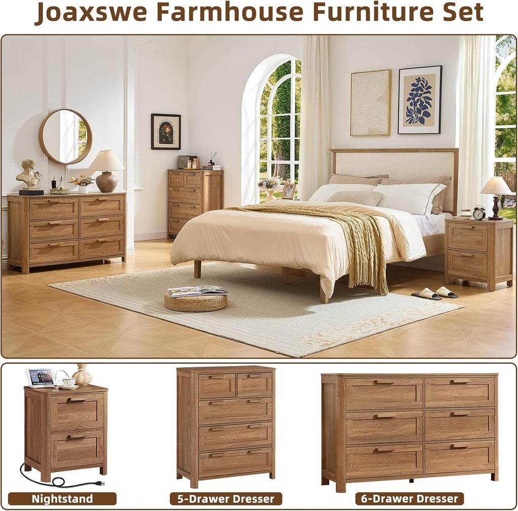 Farmhouse 5 Drawer Dresser , Brown | Vertical Dressers Chest of Drawers with 5 Deep Drawers & 4 Thickened Table Legs