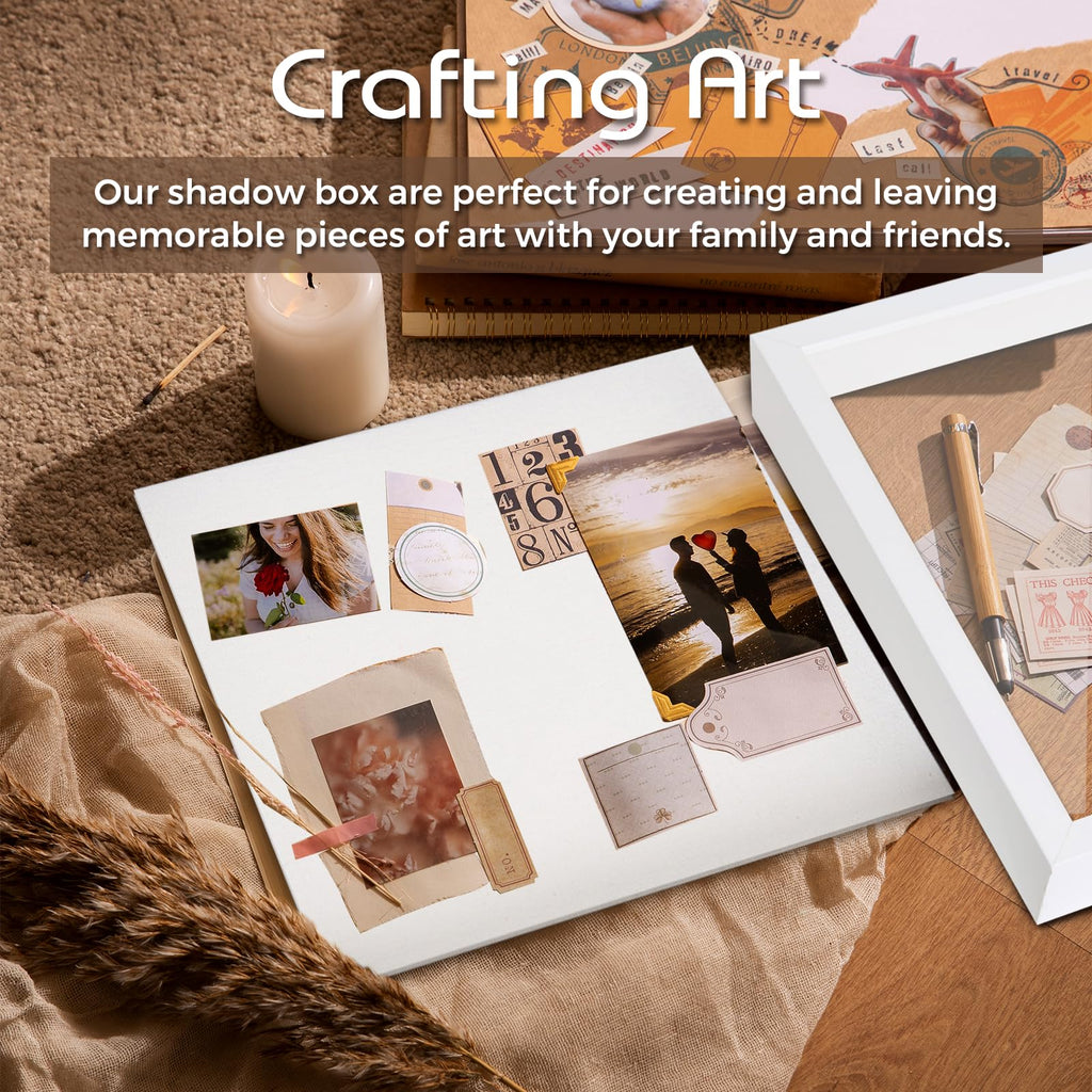 12" x 12" Shadow Box Display Case, Linen Back, 2 Pack White