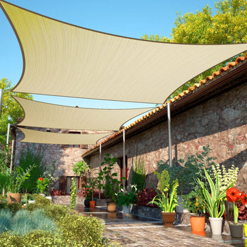 14' x 18' Beige Sun Shade Sail Rectangle Canopy Fabric Cloth Screen smTAPR1418, Water and Air Permeable & UV