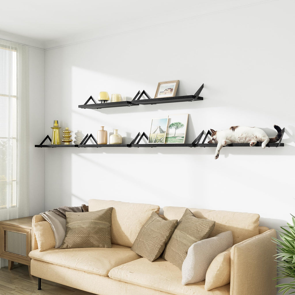 Black Floating Shelves, 6-Piece Set Wood Wall Storage Unit