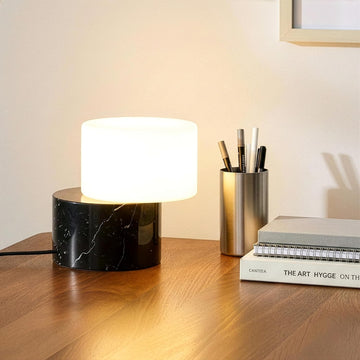 Zigzag Desk Lamp - Small Dimmable LED Black Marble Table Lamp, Rotatable Frosted Glass Shade
