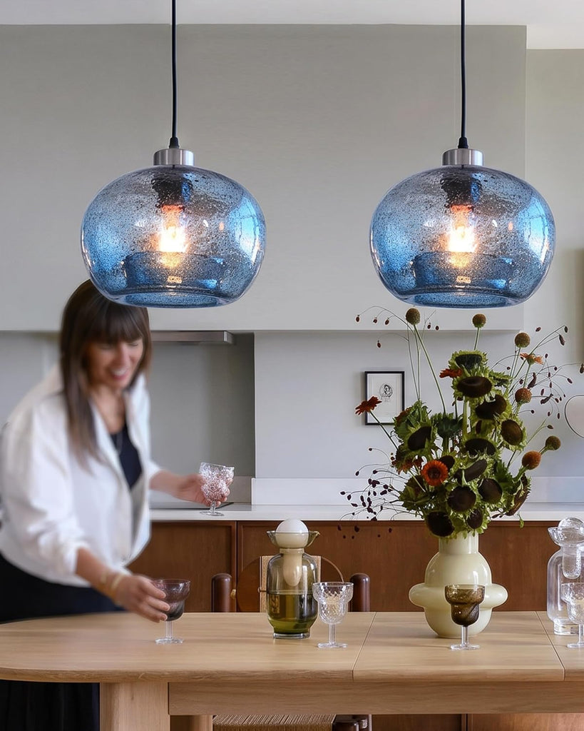 Glass Pendant Lights Kitchen Island Modern Farmhouse Blue Ceiling Hanging Light Fixtures Globe Over Table Sink Foyer