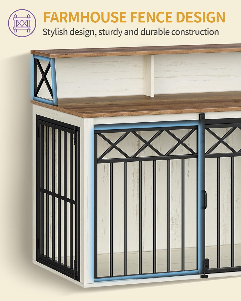 39.4'' Dog Crate Furniture, Large Wooden Dog Crate with Storage and 3 Doors, Indoor Kennel for Medium/Large Dogs