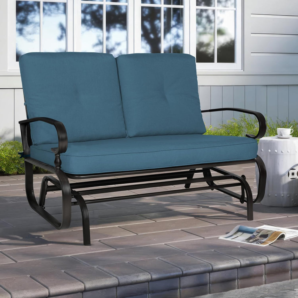 Outdoor Patio Glider Chair, Rocking Glider Bench for 2 Person, Porch Furniture Loveseat Seating, Wrought Iron Patio