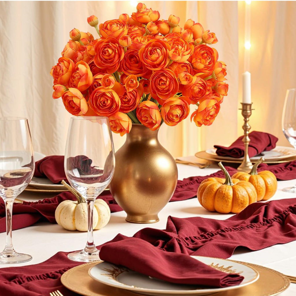 5 Bouquets Orange Ranunculus Artificial Flowers