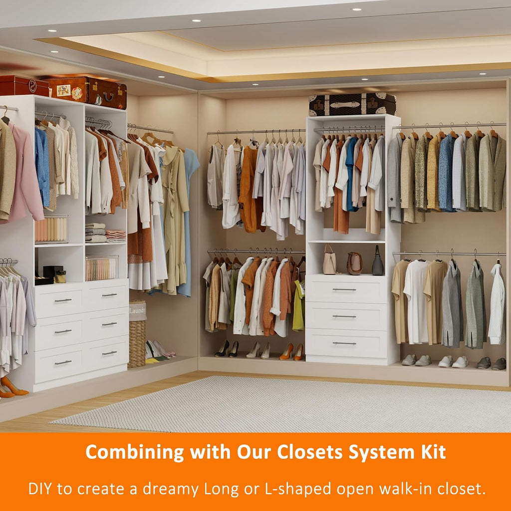 Closet System with 3 Drawers, 5-9FT Modular Organizer | Walk-in Closet Organizer System with 5 Expandable Hanging