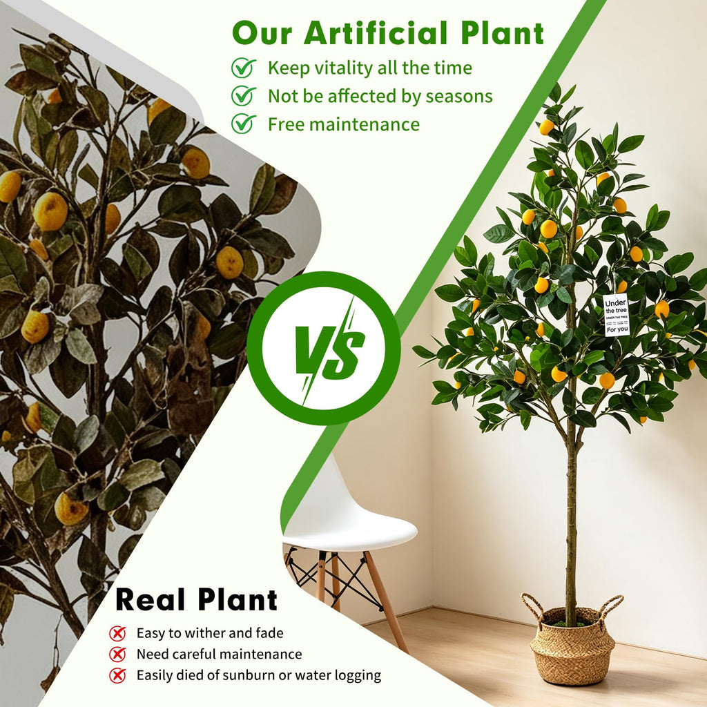 6ft Fake Lemon Tree with Realistic Fruits & Silk Leaves