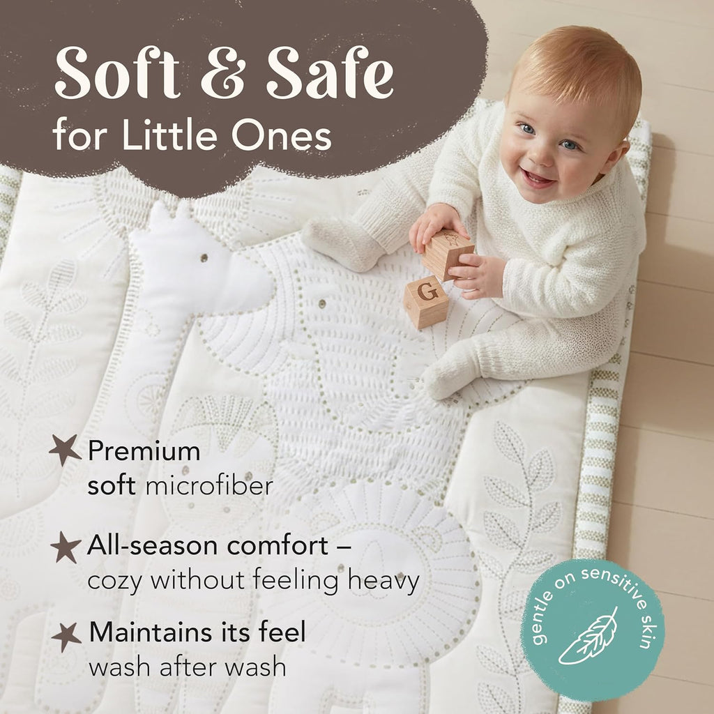 3-Piece Crib Bedding Set for Boys & Girls - Reversible Quilt, Fitted Sheet, Crib Skirt - Soft, Breathable & Durable