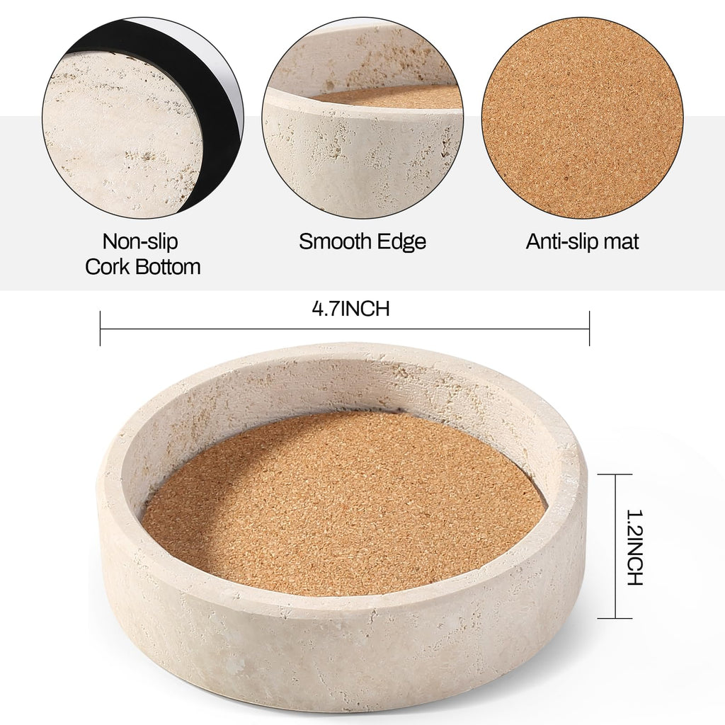 Travertine Wine Bottle Coaster - 4.7" Marble Stone Coaster for Champagne & Wine Bottles with Absorbent Cork, Non-Slip