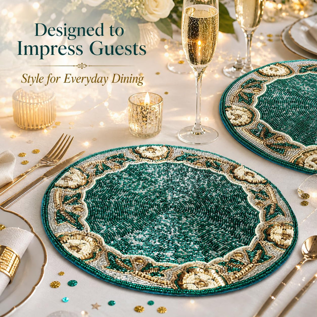 Beaded Round Placemats 13 Inch, Decorative Charger Placemats