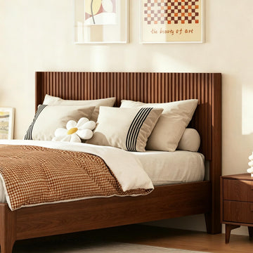 Queen Size Fluted Headboard Only, 64" Walnut Wall Mount