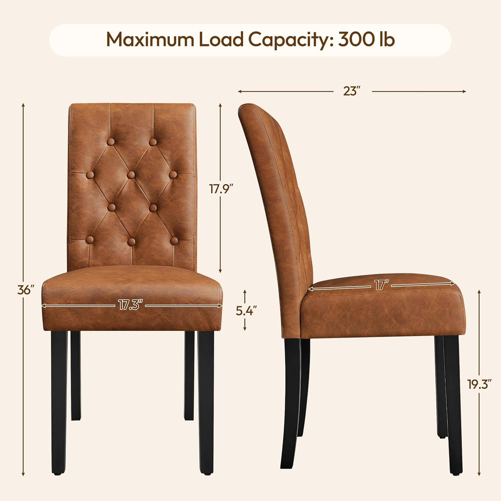 Upholstered Dining Chairs Set of 2 Modern Leather Parsons Kitchen Chairs with Button Tufted High Back and Solid Wood