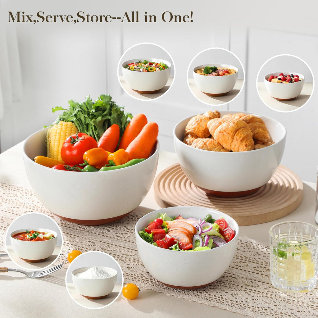 Ceramic Mixing Bowls, Large Serving Bowls for Mixing, Cooking, Prepping, Baking, Salad, Soup, Pasta, Nesting Bowls